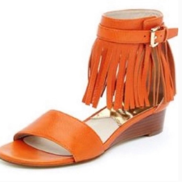 6 Michael Kors orange leather fringe sandal wedge - Picture 1 of 9